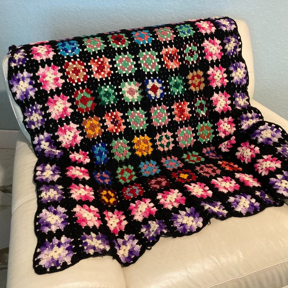 Granny Squares Throw, Hand Crafted Cottagecore Colorful Throw, Grannycore Throw